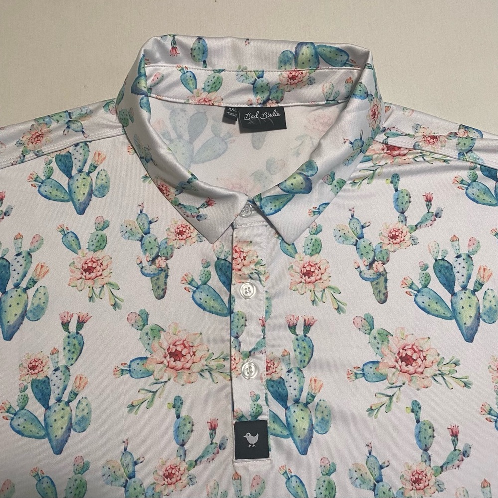 Bad Birdie Floral Cactus Polo Mens L Golf Performance Stretch - Picture 3 of 14